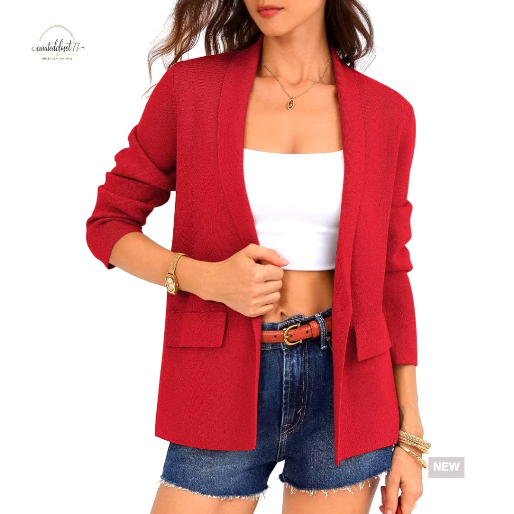 Lightweight Knit Blazer, Business Casual, Long Sleeve, Regular Fit